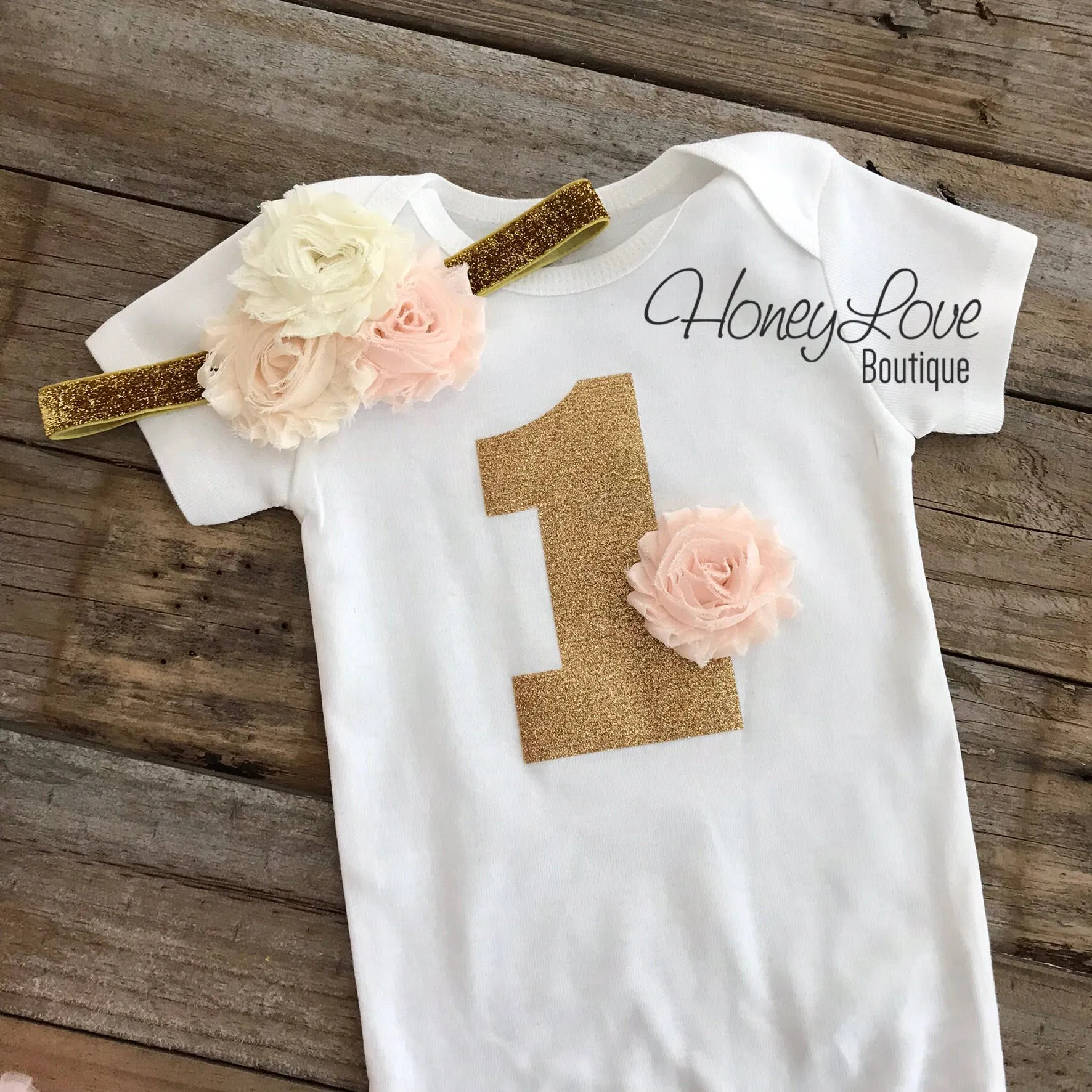 1st Birthday Outfit - Peach, Ivory and Gold - embellished pettiskirt