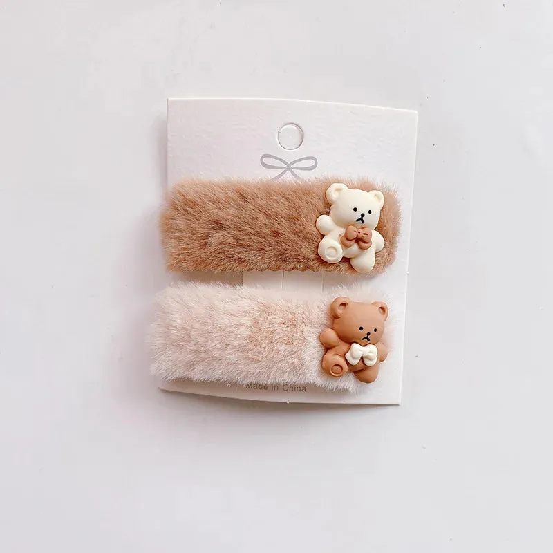 2 Piece Fuzzy Heart Hair Clip Set