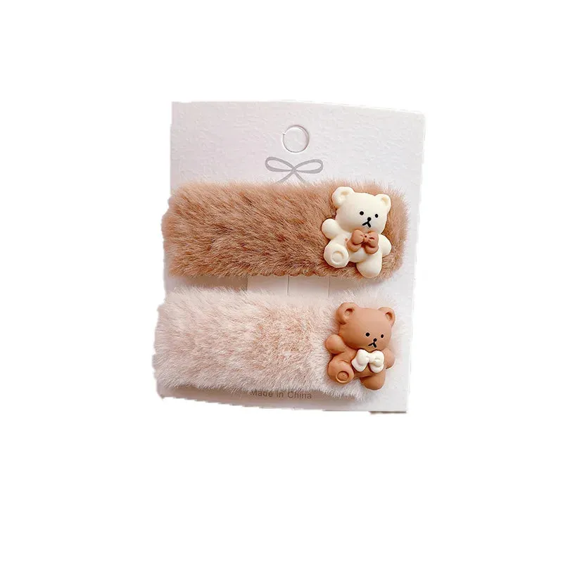 2 Piece Fuzzy Heart Hair Clip Set