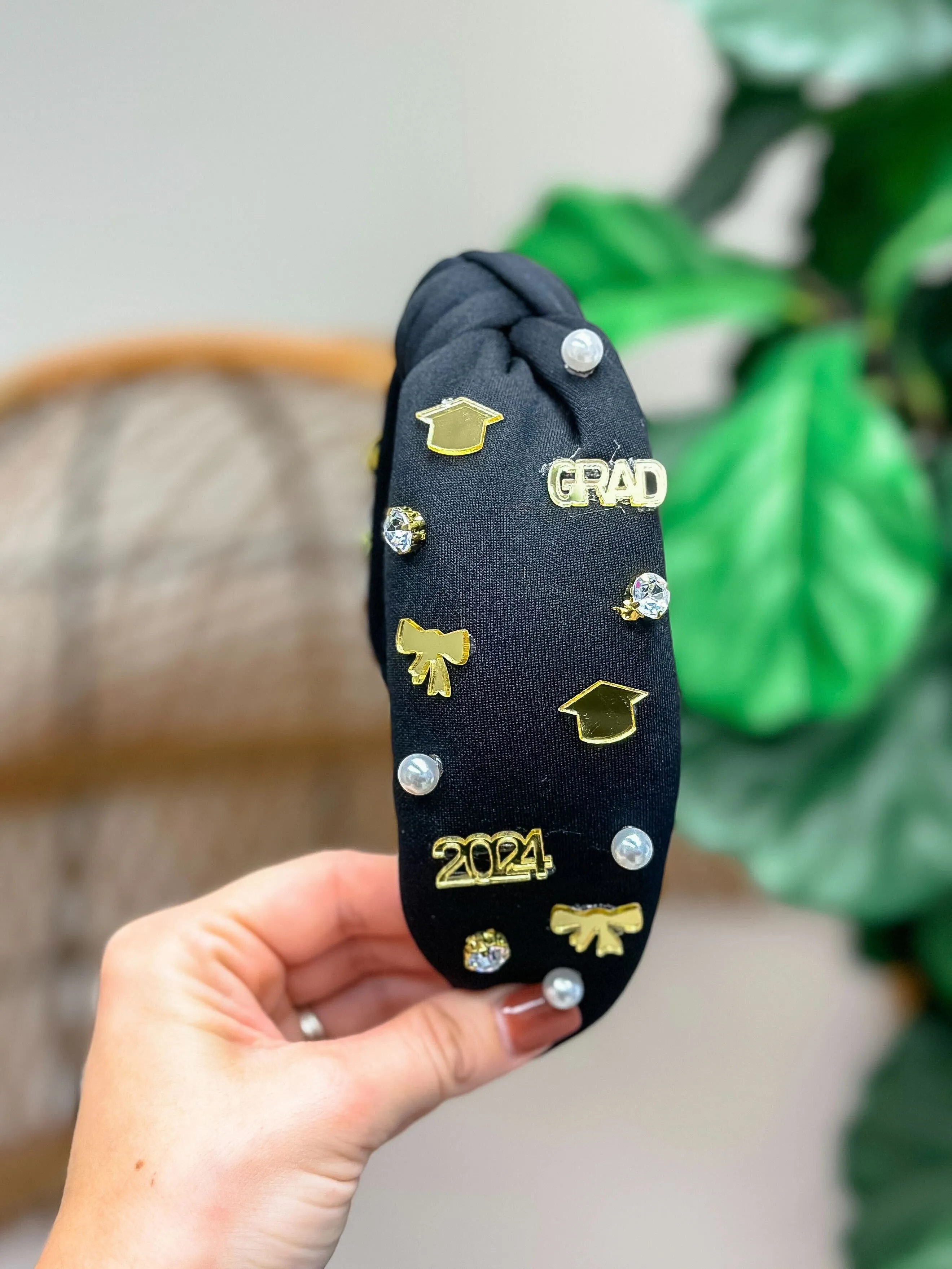 '2024' Grad Embellished Headband - Black