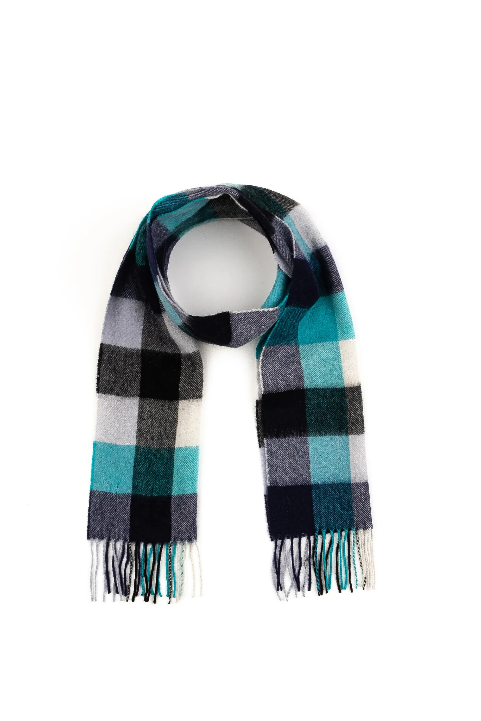 5 Square Check Lambswool Scarf - Blue & Green