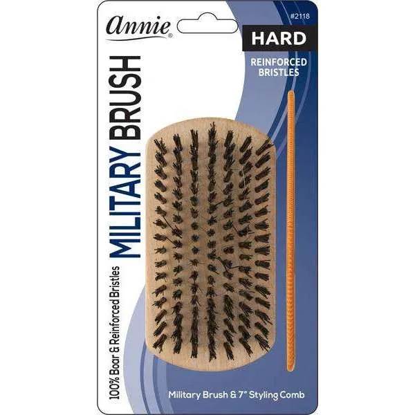 Annie Hard Wood Military Boar Bristle Brush With 5 Styling Comb 4.8in 2118