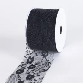 Black Floral Lace Ribbon - ( W: 2-1/2 Inch | L: 25 Yards )