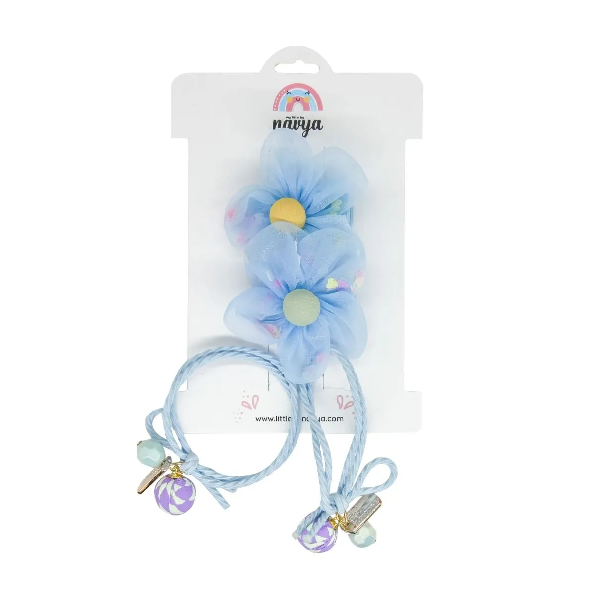 Blue Without You Set Of Two Clips & Hair Ties(3-7 Years) - Pink & White