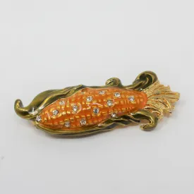 Brooch / Pin, Saxon, Ear of Corn, Enamel with Rhinestones, Vegetable, Vintage