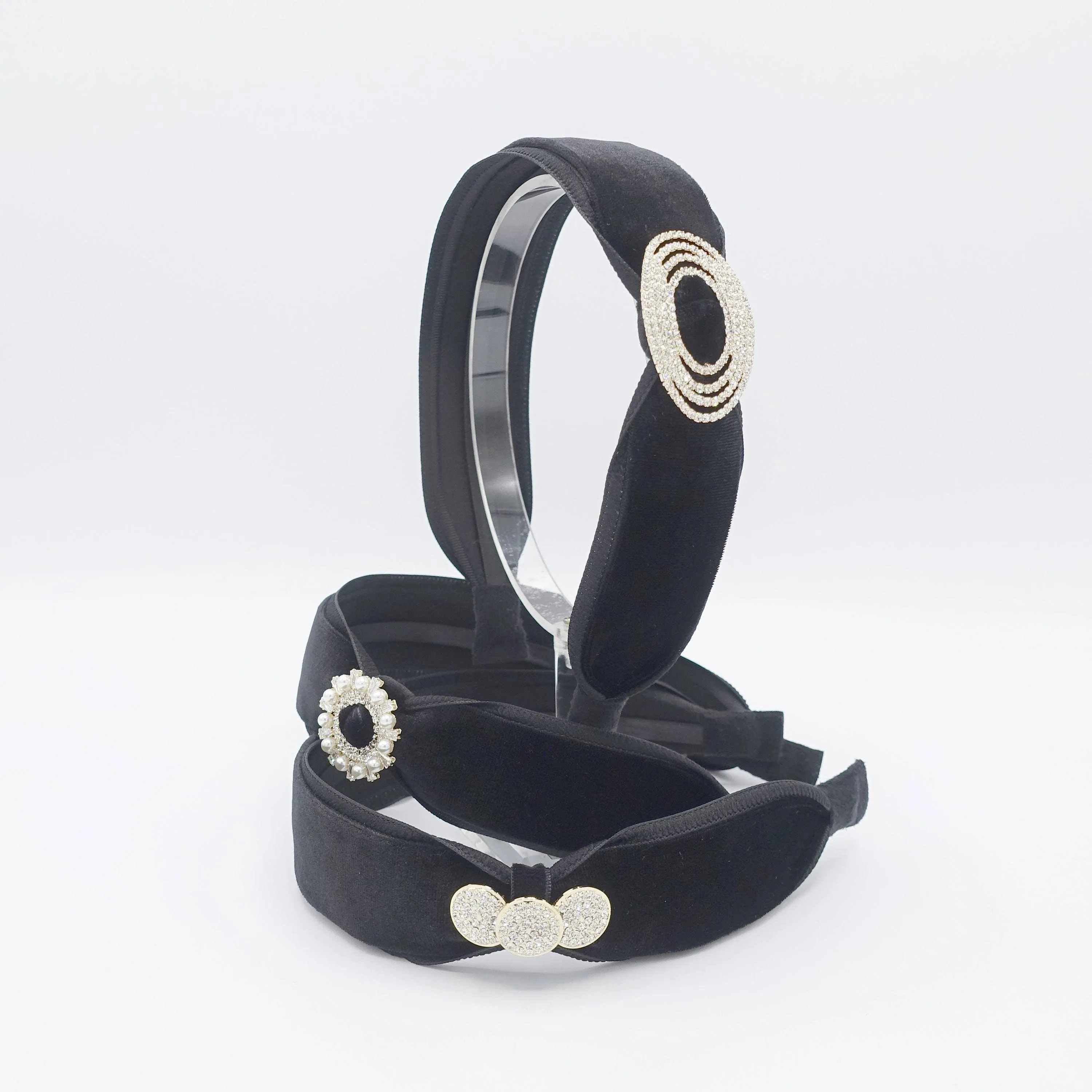 buckle velvet headband rhinestone embellished black hairband for women