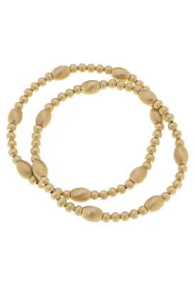 Canvas Cyrus Mixed Metal Beaded Bracelet Stack in Gold