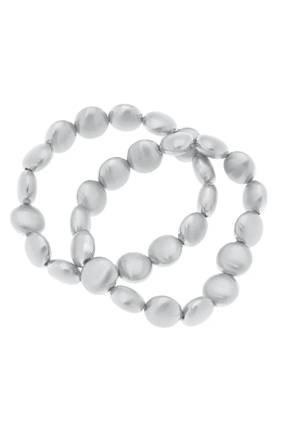 Canvas Dani Satin Metal Beaded Bracelet Stack in Silver