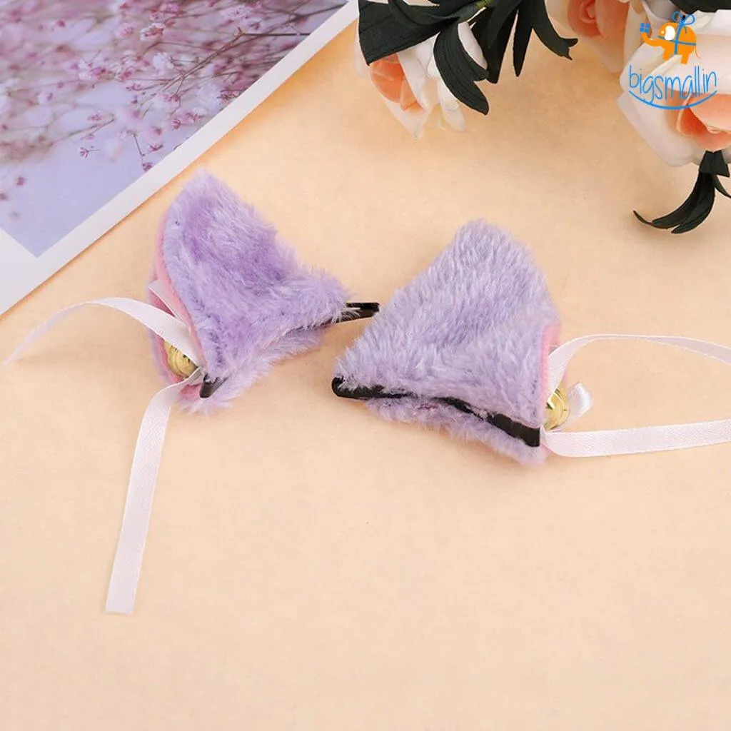 Cat Ear Hair Pins With Bells - Set of 2