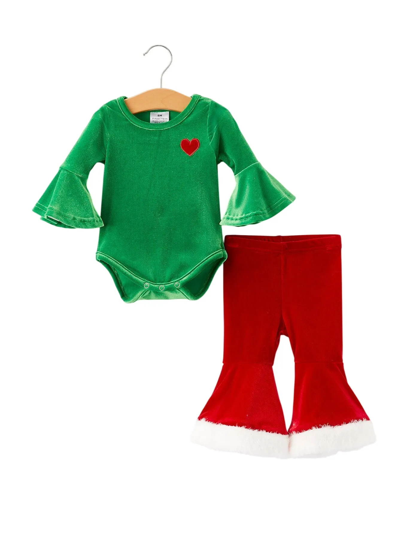 Christmas Embroidered Velvet Girls Romper Outfits Set