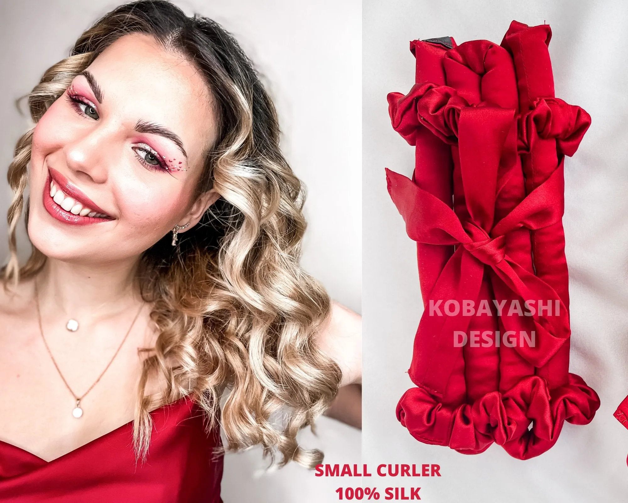 Classic Small size  Long Silk Heatless hair curler ribbon with ties, Curling rod and Scrunchie set for tight curls