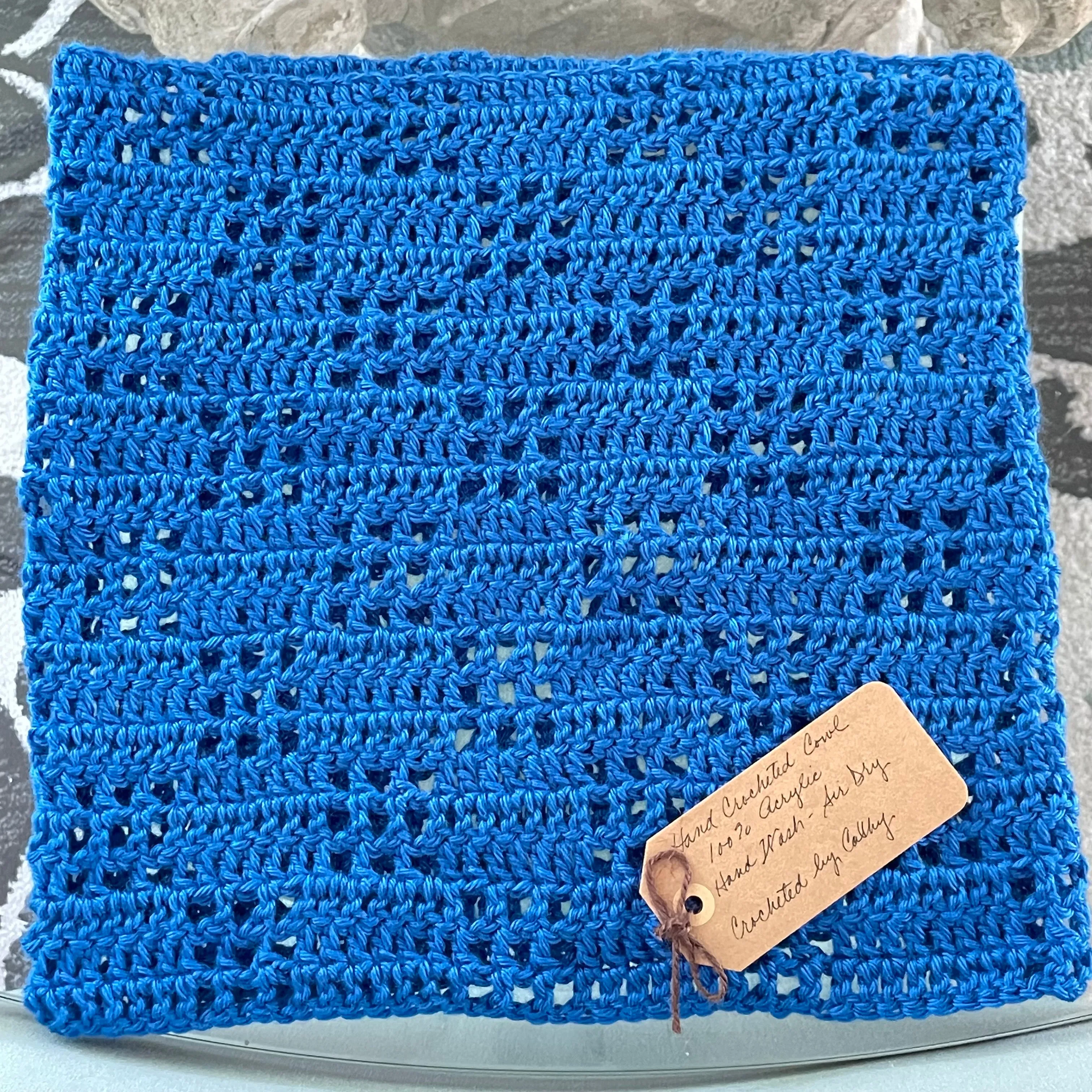 Cobalt Blue Crochet Knit Cowl Scarf Extra Soft Unisex Handmade Bold Infinity Scarves Fall Winter Vintage Retro Style Handmade Gift Accessory Men Women