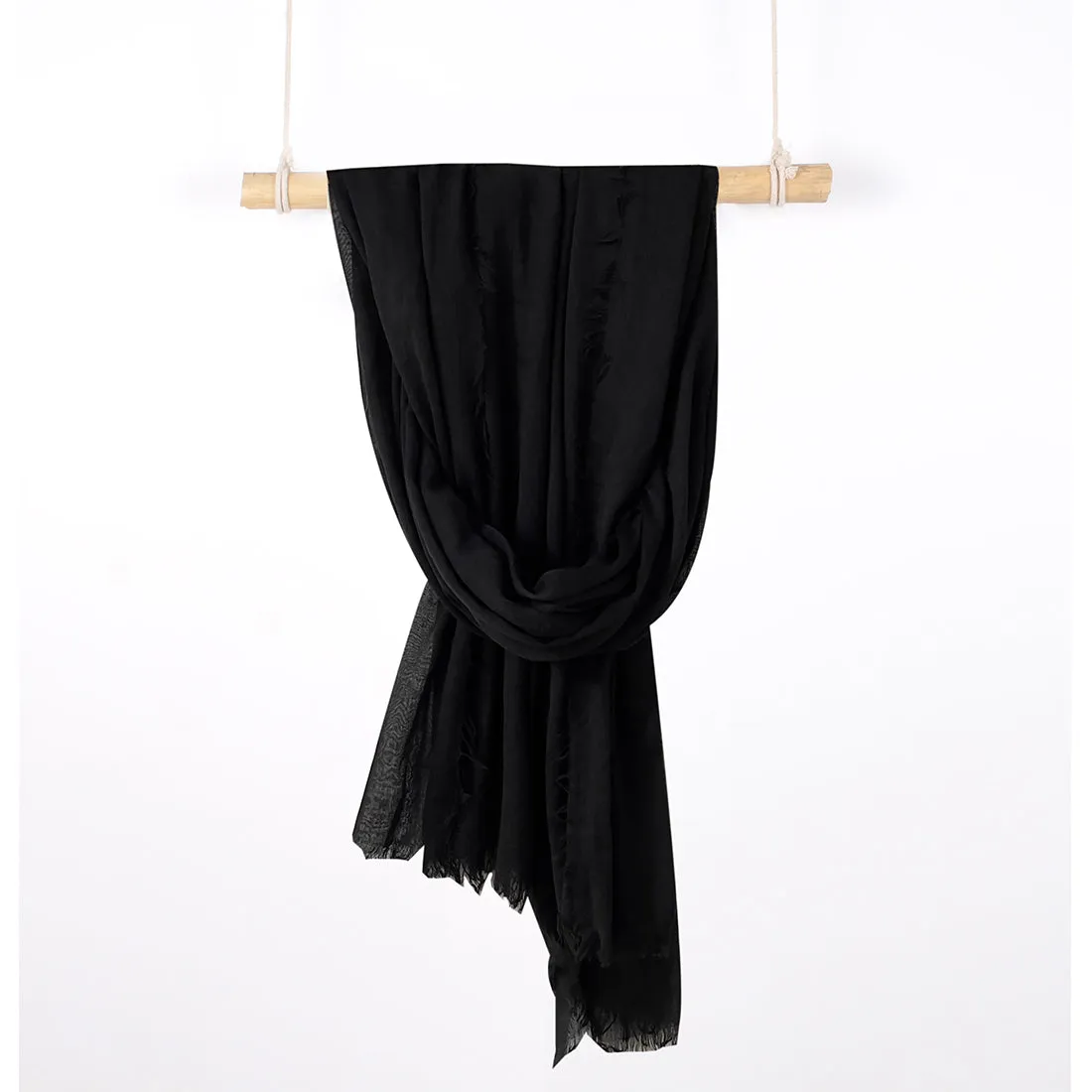 CONTEMPORARY SOLID BLACK SOFT POLYESTER SCARF