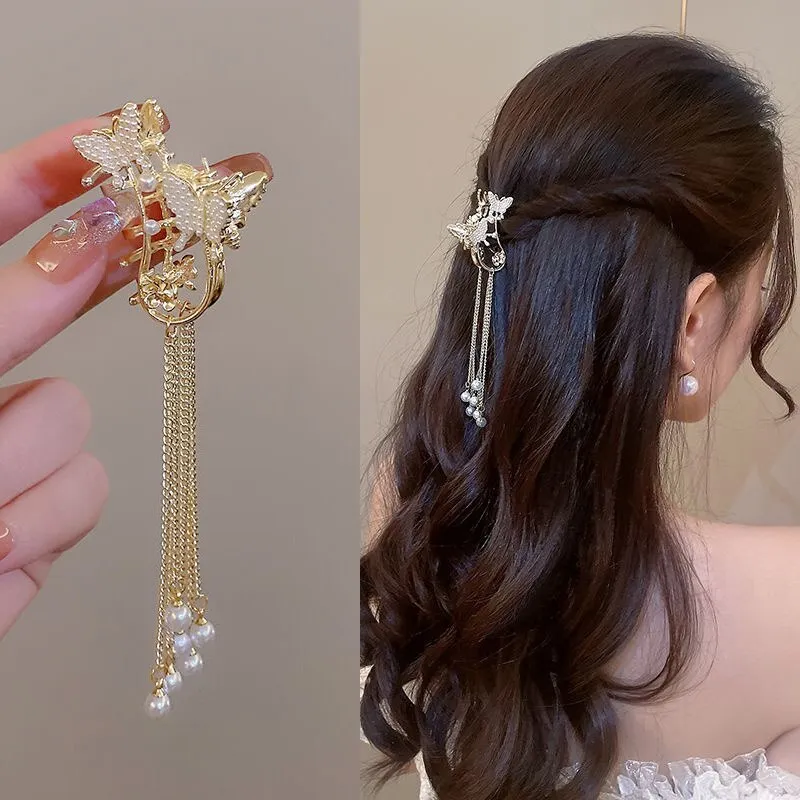 Dazzling Rhinestone Tassel Hair Claw Clips For Women