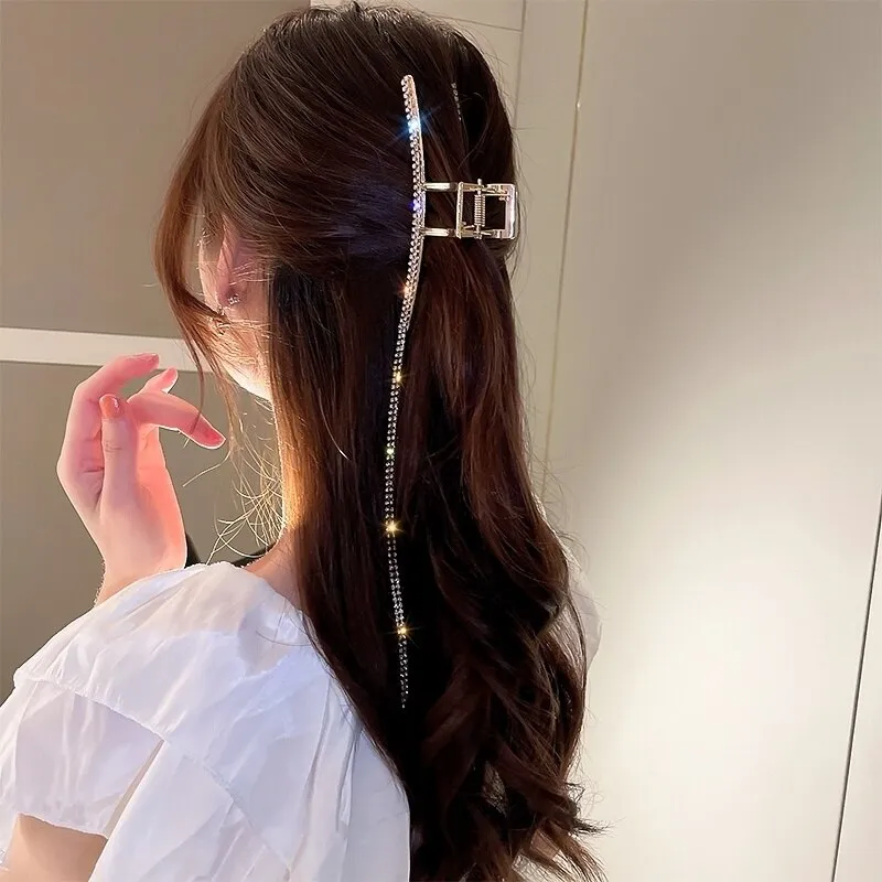 Dazzling Rhinestone Tassel Hair Claw Clips For Women