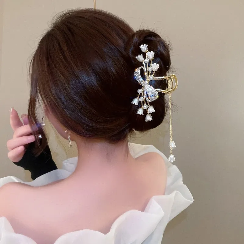 Dazzling Rhinestone Tassel Hair Claw Clips For Women