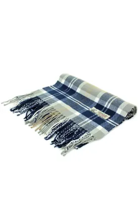 DBS033 Cashmere Feel scarves Plaid Navy Grey 12pcs Pack