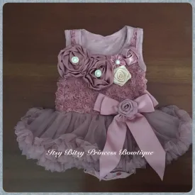 Dusty Pink Rosettes Rose Pettiskirt Romper Set