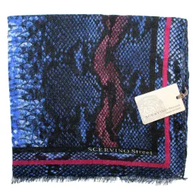 Ermanno Scervino Scarf Dark Blue Snakeskin - Wool Shawl SALE