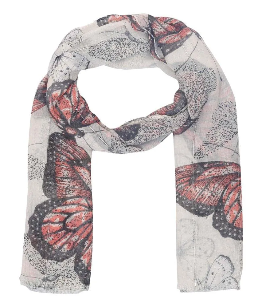 FabSeasons White Viscose Butterfly Printed Soft & Stylish Scarf