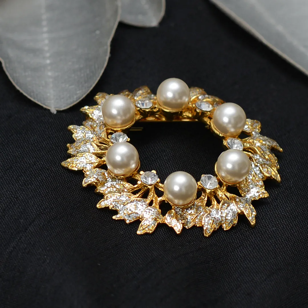 Floral Pearl Stone Studded Brooch