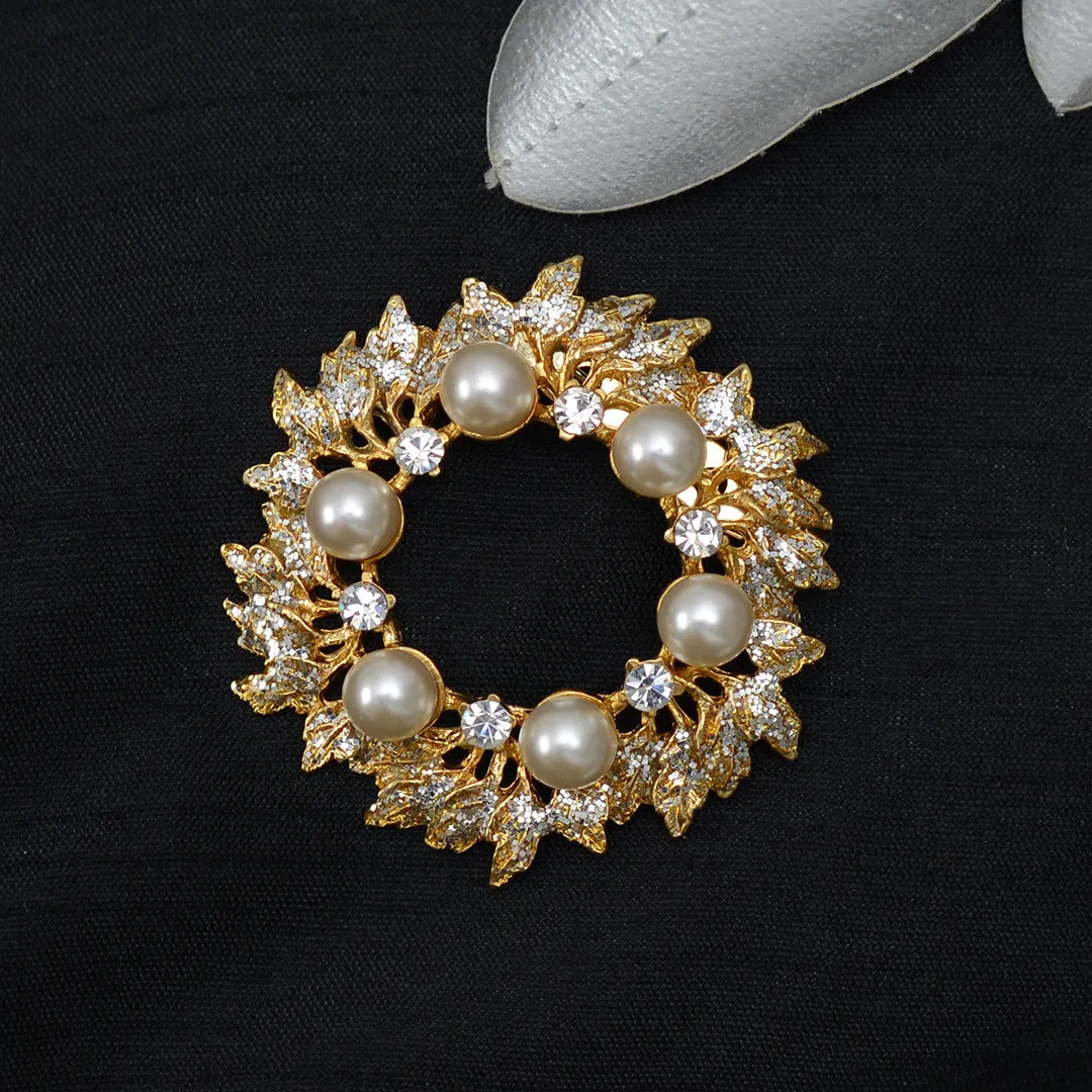 Floral Pearl Stone Studded Brooch