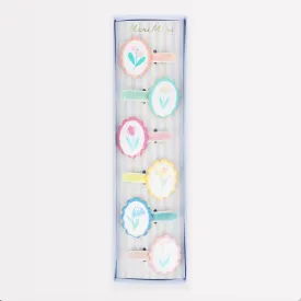 Flower Cameo Hair Clips (x6)