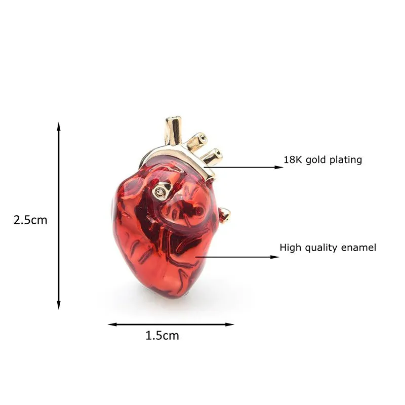 Fun and Unique Red Enamel Heart Shape Brooch Pins