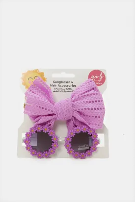 Girls Purple Sunglasses With Hair Accessory Set (2 Piece)