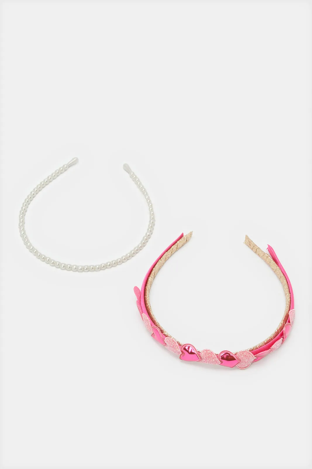 Girls White And Pink Embellished Headband Set (2 Piece)