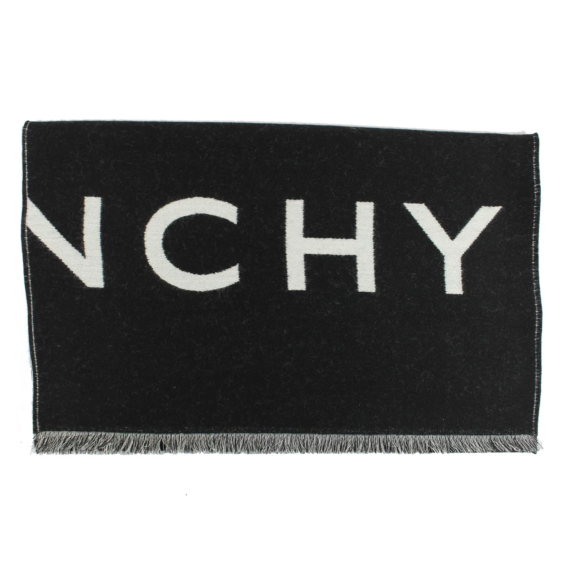 Givenchy Scarf Black White Signature Logo Design - Wool Silk Shawl SALE