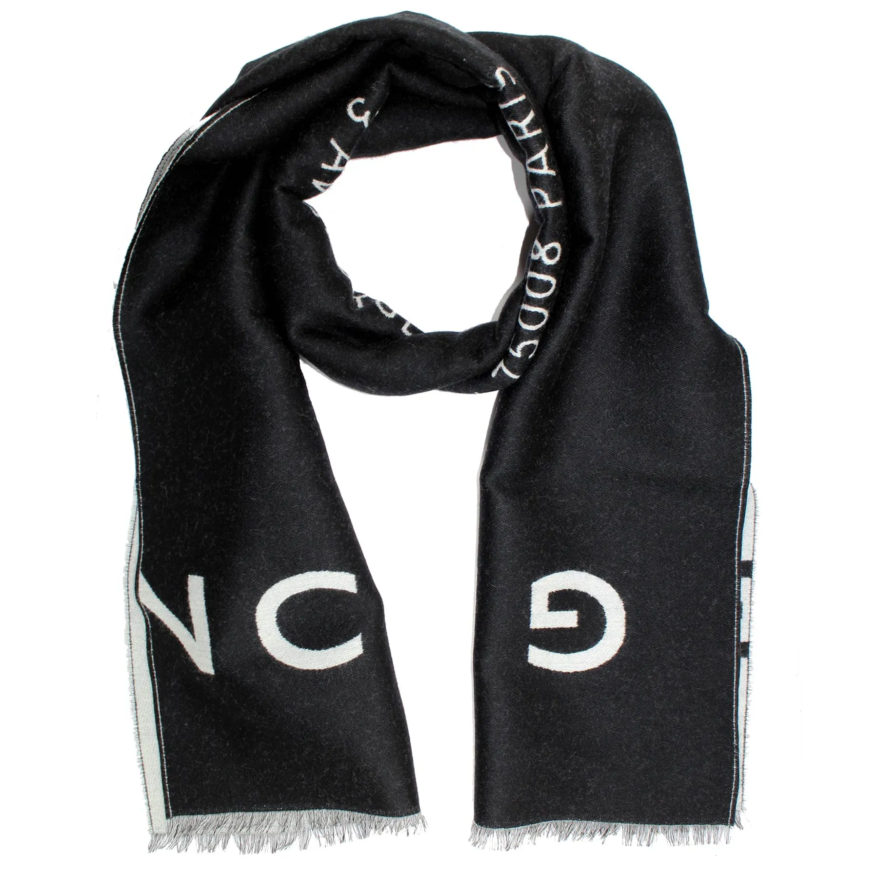 Givenchy Scarf Black White Signature Logo Design - Wool Silk Shawl SALE