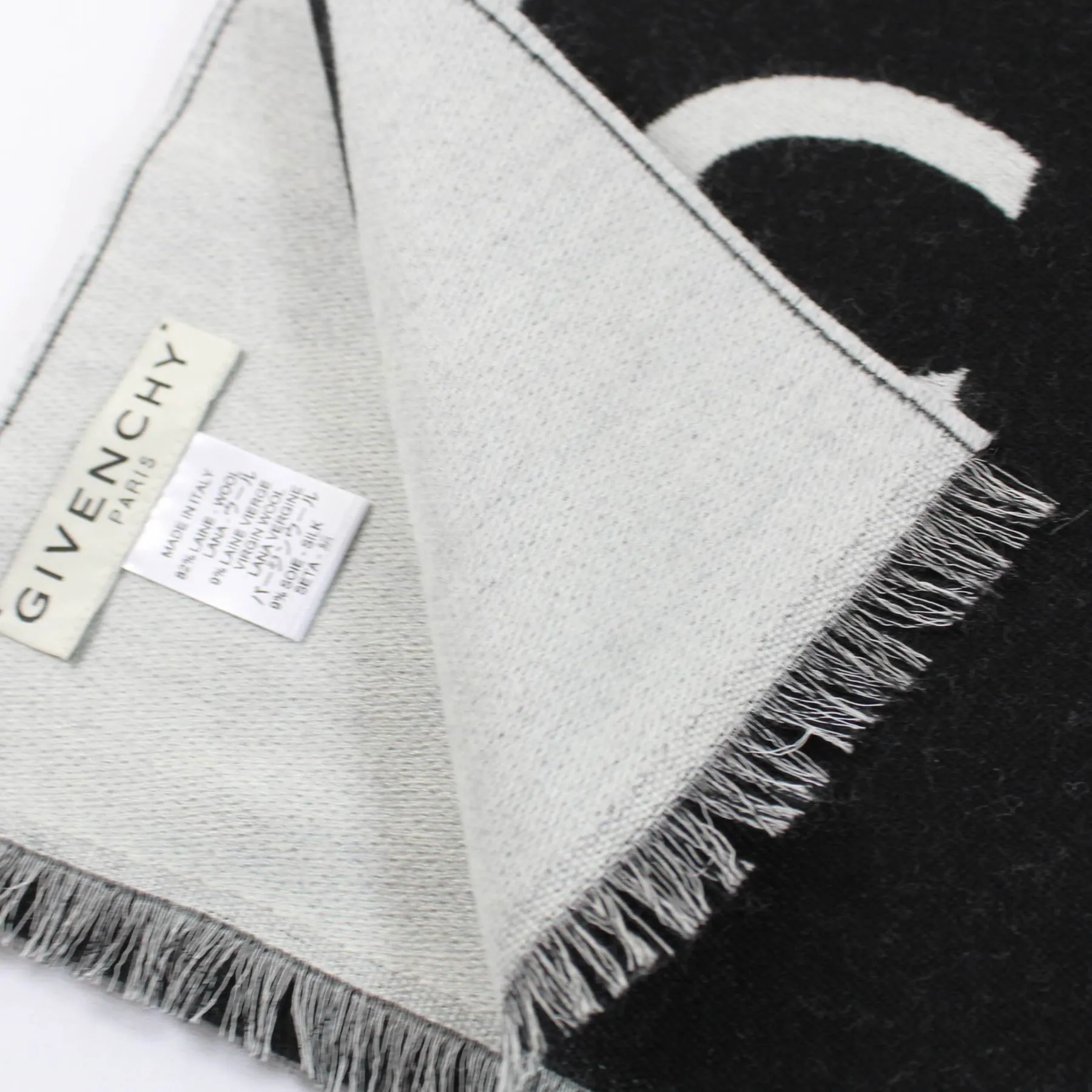 Givenchy Scarf Black White Signature Logo Design - Wool Silk Shawl SALE