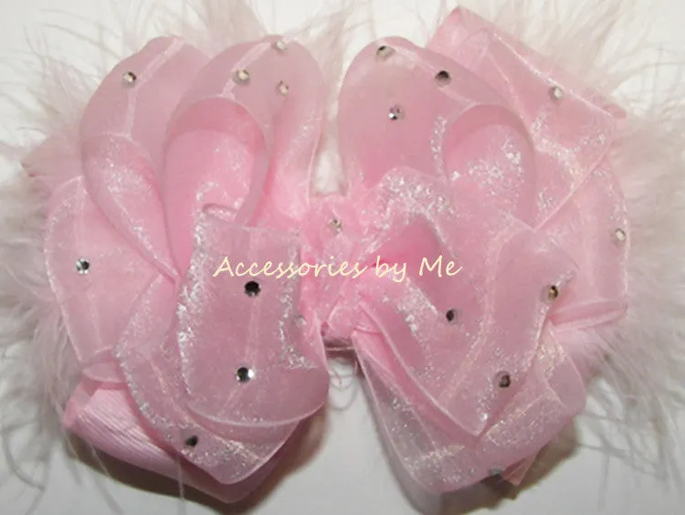 Glitzy Pink White Marabou Crochet Headband