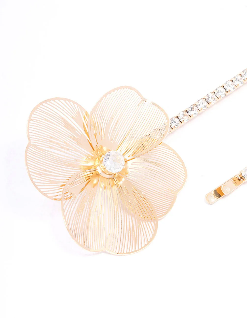 Gold Flower & Diamante Hair Clips 2-Pack