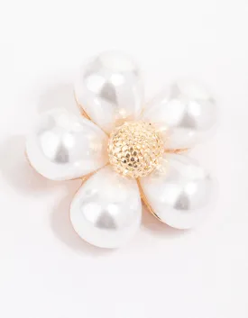 Gold Large Pearl Flower Brooch