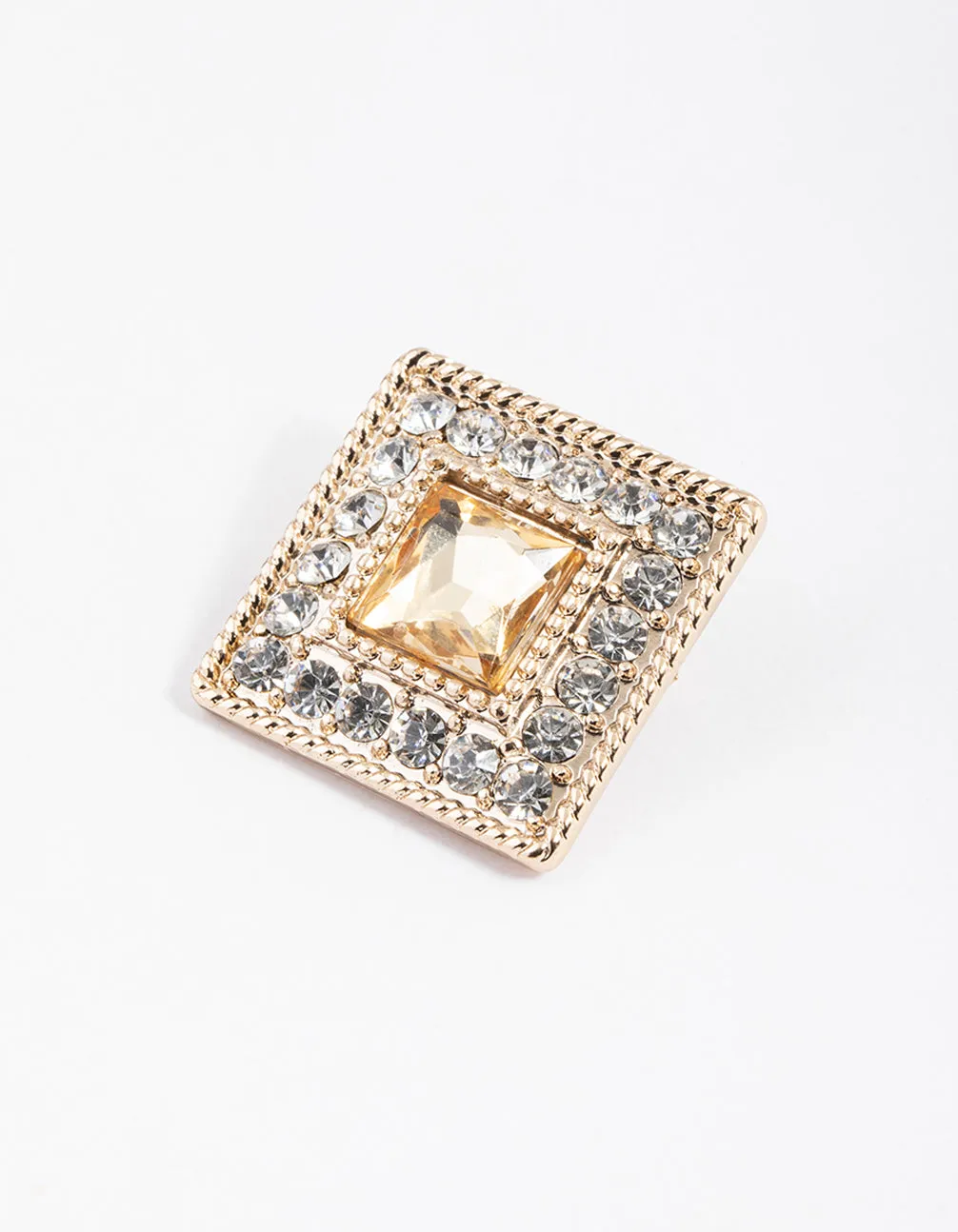 Gold Square Stoneset Brooch