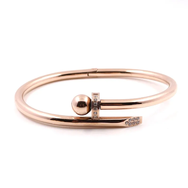 Golden Crystal Nail Bangle Bracelet with Stylish Design