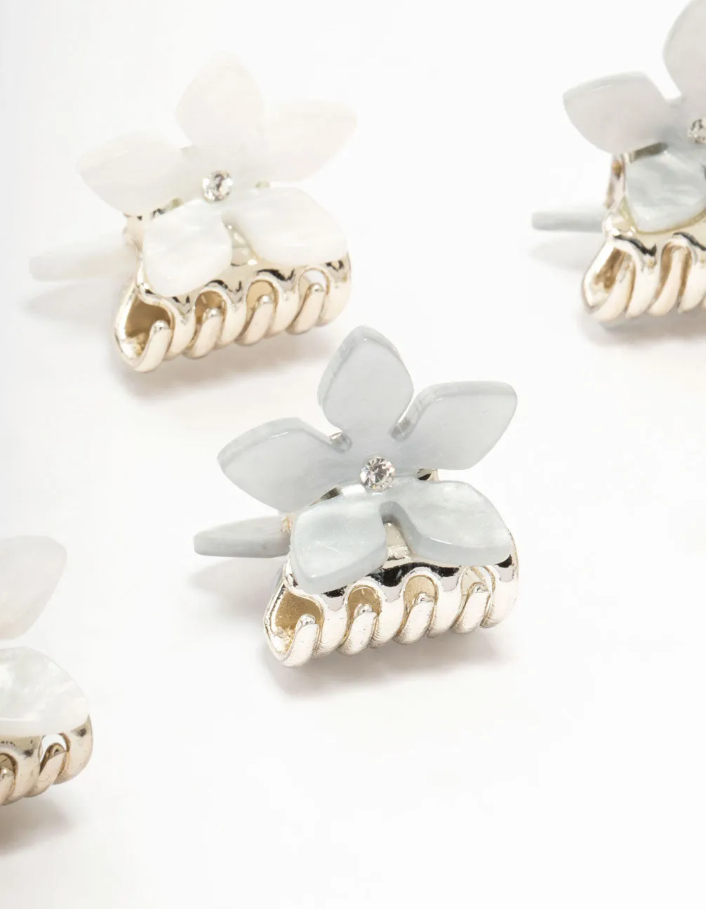 Grey & Cream Acrylic Mini Flower Claw Clips 6-Pack