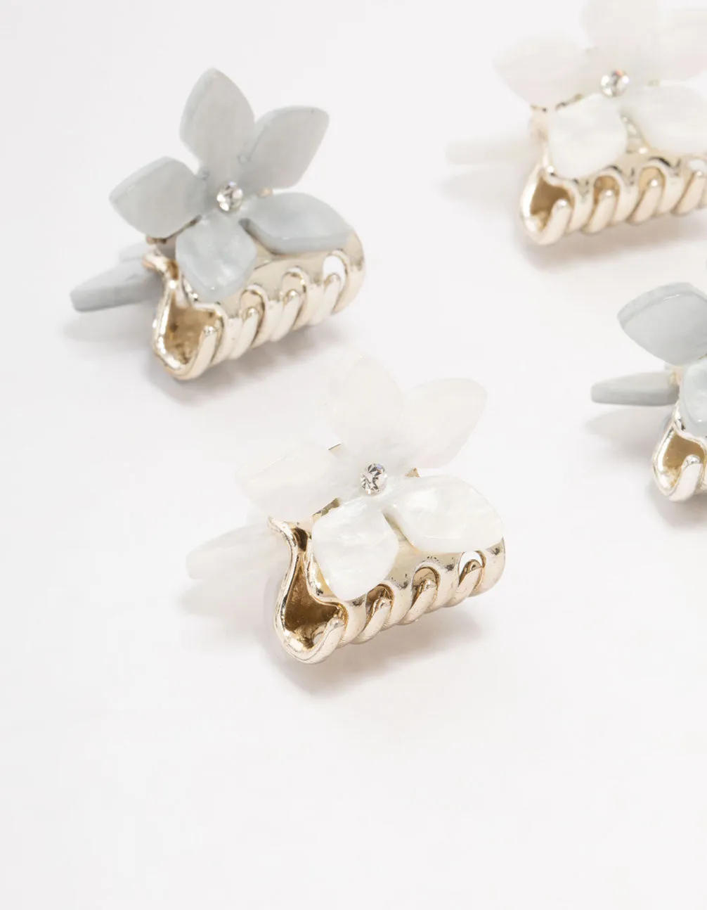 Grey & Cream Acrylic Mini Flower Claw Clips 6-Pack