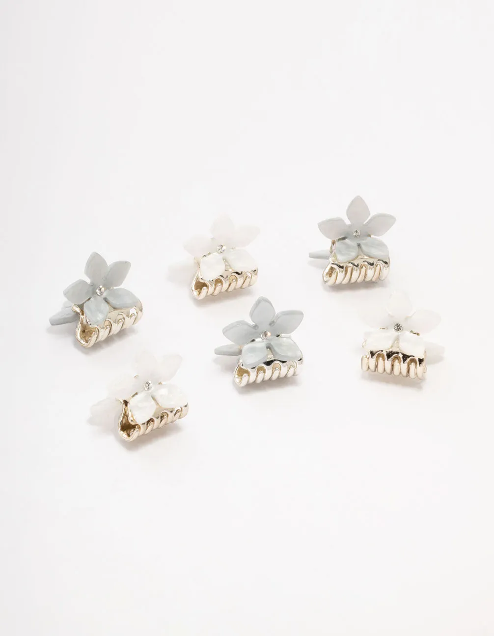 Grey & Cream Acrylic Mini Flower Claw Clips 6-Pack