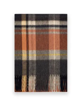 Grey & Orange Check Cashmere Scarf