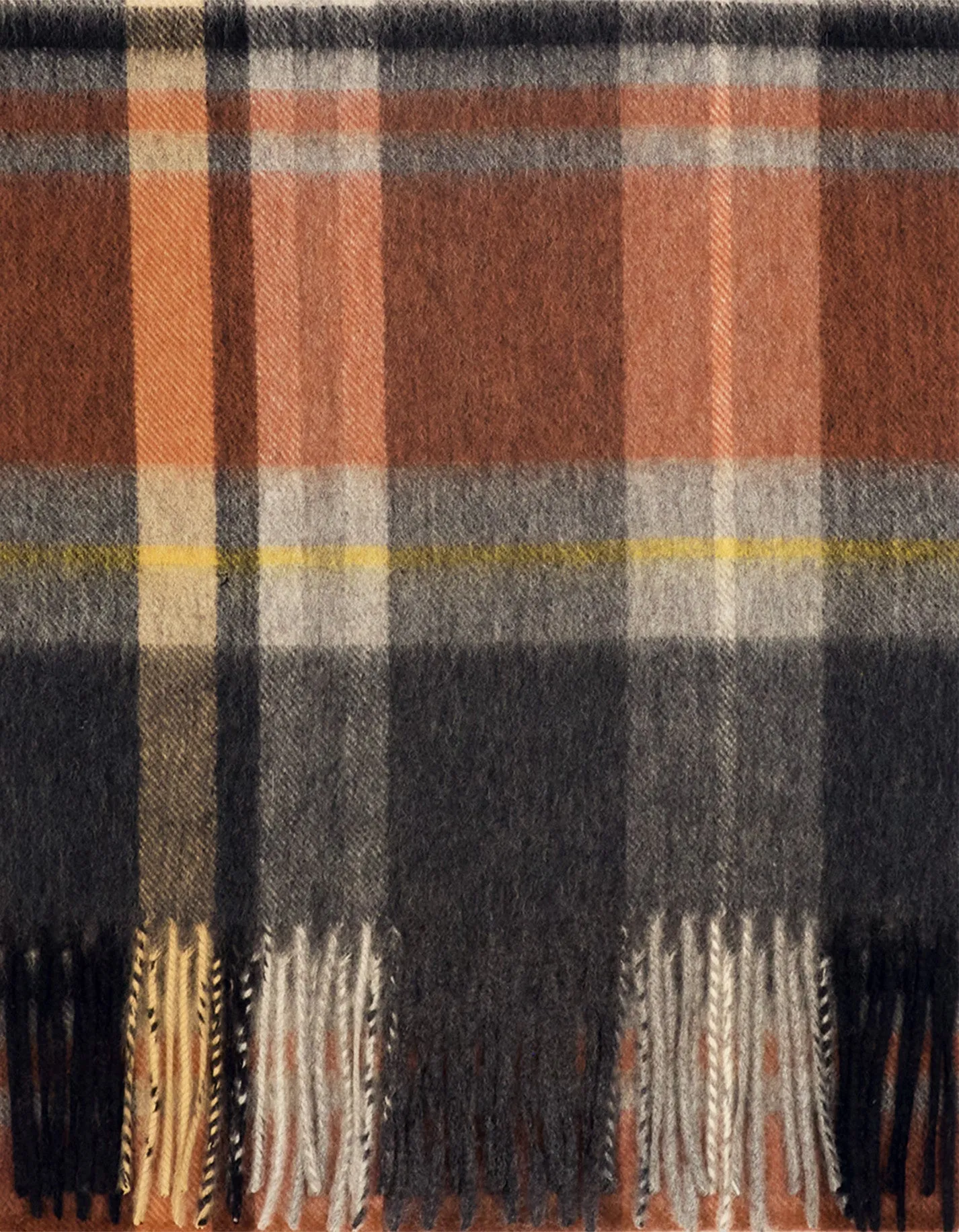 Grey & Orange Check Cashmere Scarf