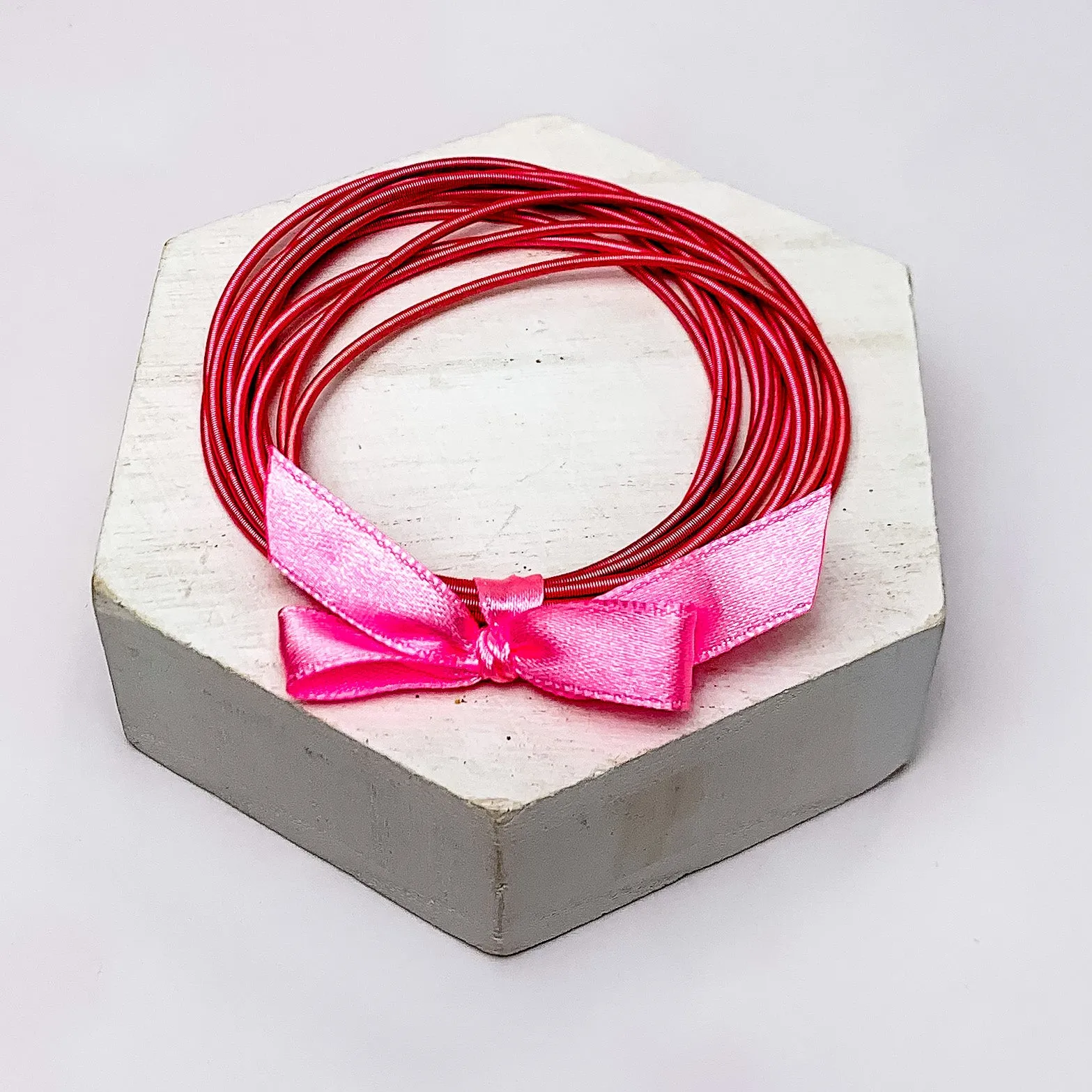 Guitar String Bracelets With Bow in Dark Pink