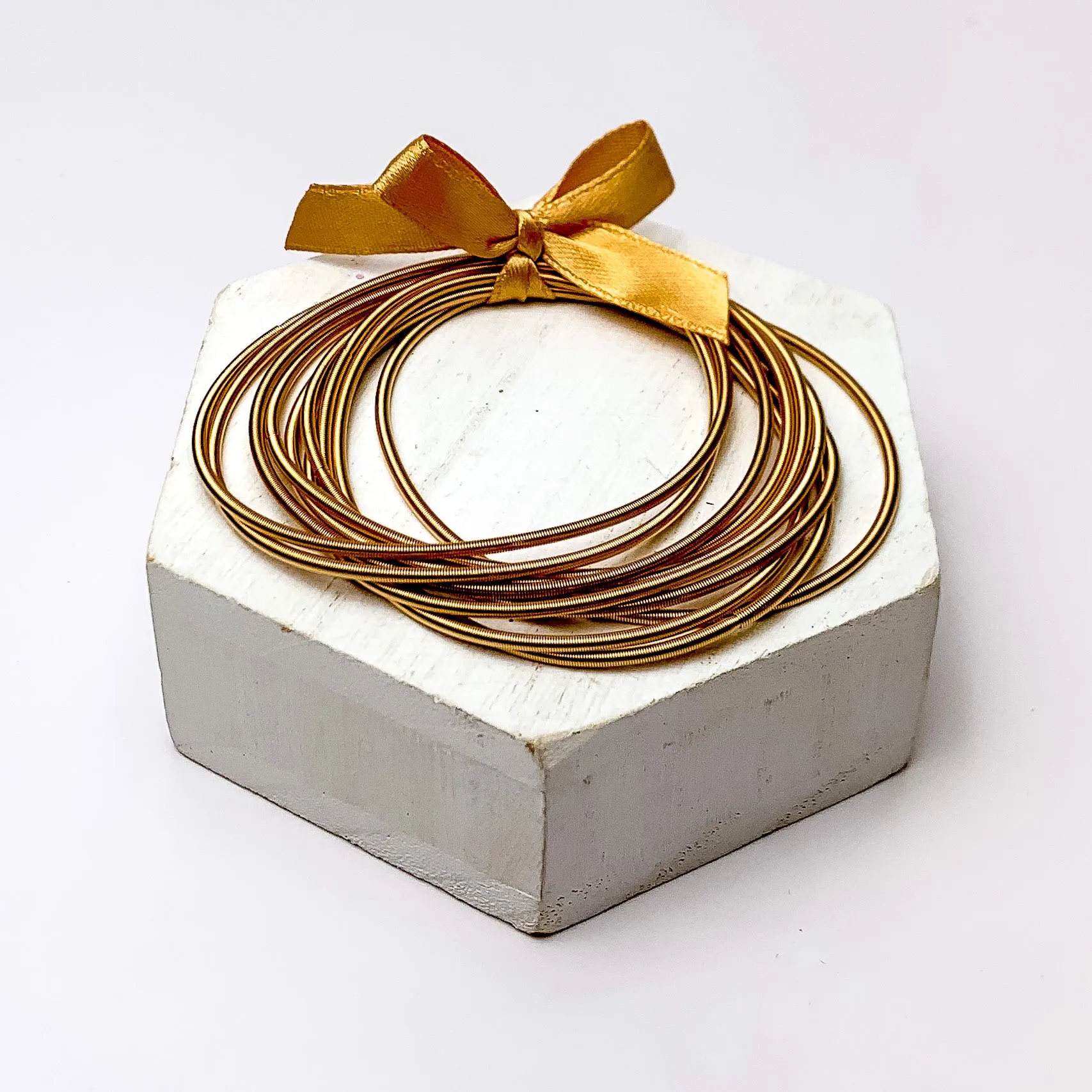 Guitar String Bracelets With Bow in Gold Tone