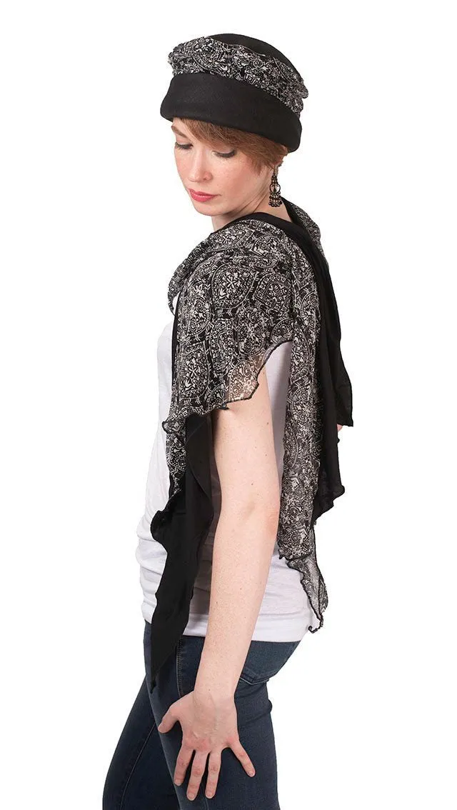 Handkerchief Scarf - Black & White Paisley with Abyss Jersey Knit