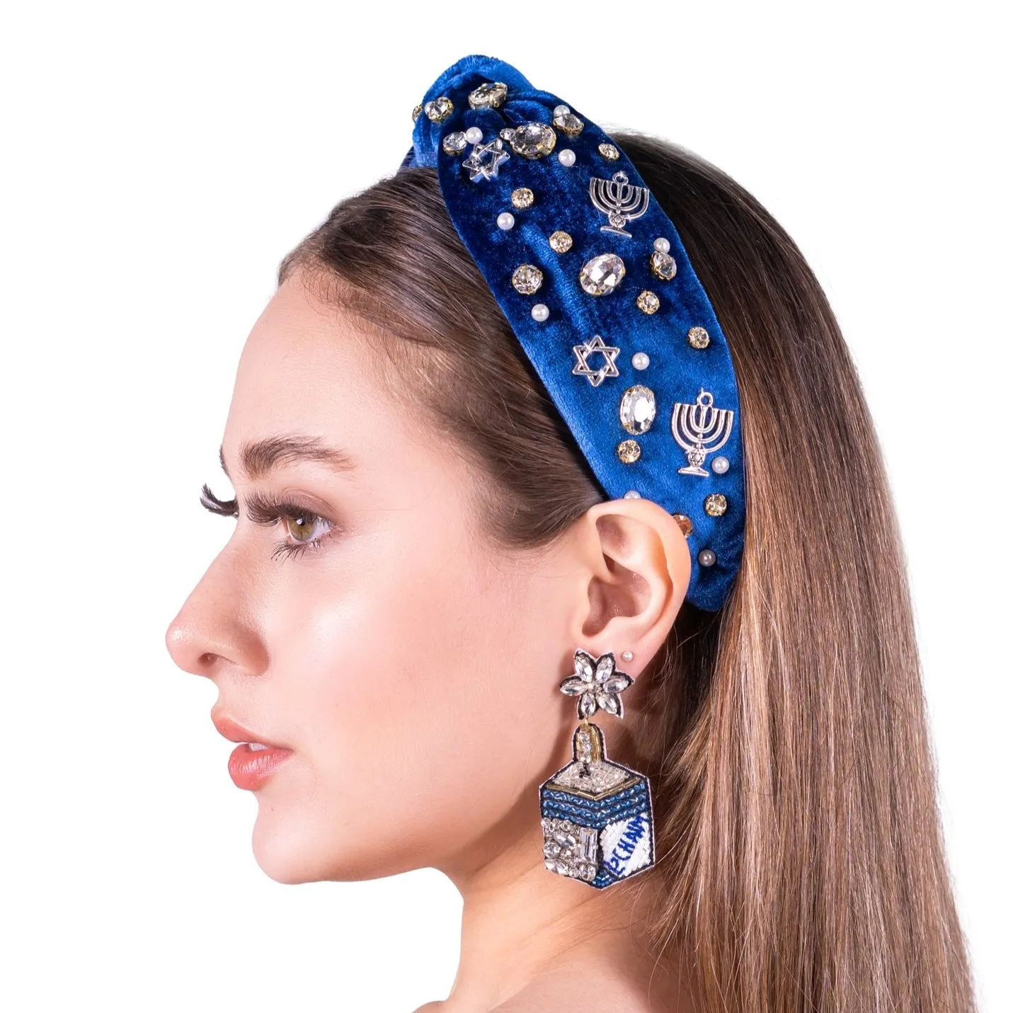 Hanukkah Velvet Jeweled Knot Headband