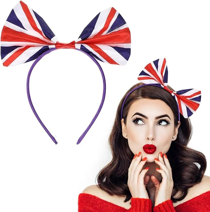 Happyyami British Headbands 2Pcs Union Jack Hairband England Flag Headband Union Jack Hair Headband Ribbon Bowknot Dress up Hair Accessories