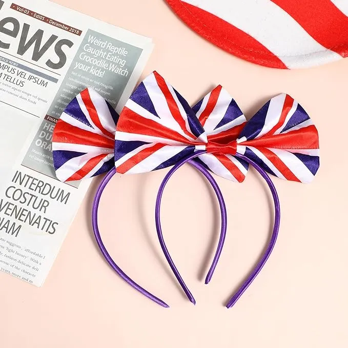 Happyyami British Headbands 2Pcs Union Jack Hairband England Flag Headband Union Jack Hair Headband Ribbon Bowknot Dress up Hair Accessories