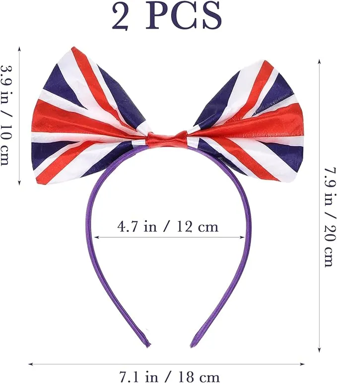 Happyyami British Headbands 2Pcs Union Jack Hairband England Flag Headband Union Jack Hair Headband Ribbon Bowknot Dress up Hair Accessories